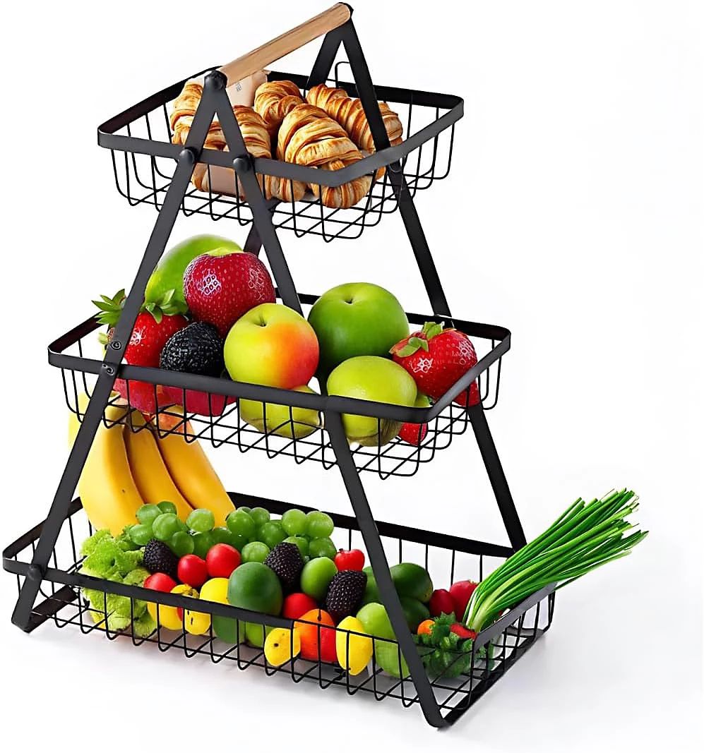 3-Tier Metal Storage Basket Rack – Kitchen & Home Organizer