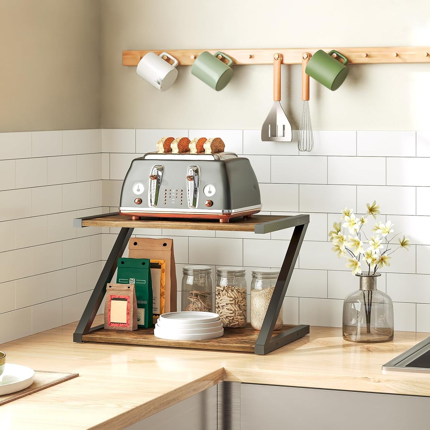 Modern Wooden Desk Organizer Stand – Multipurpose Printer & Workspace Storage Shelf
