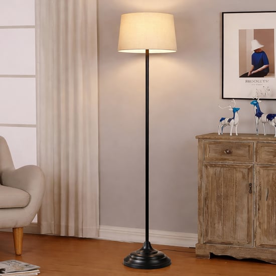 “Luxury Standing Floor Lamp with Red Fabric Shade – Stylish Light for Home Decor & Living Room”