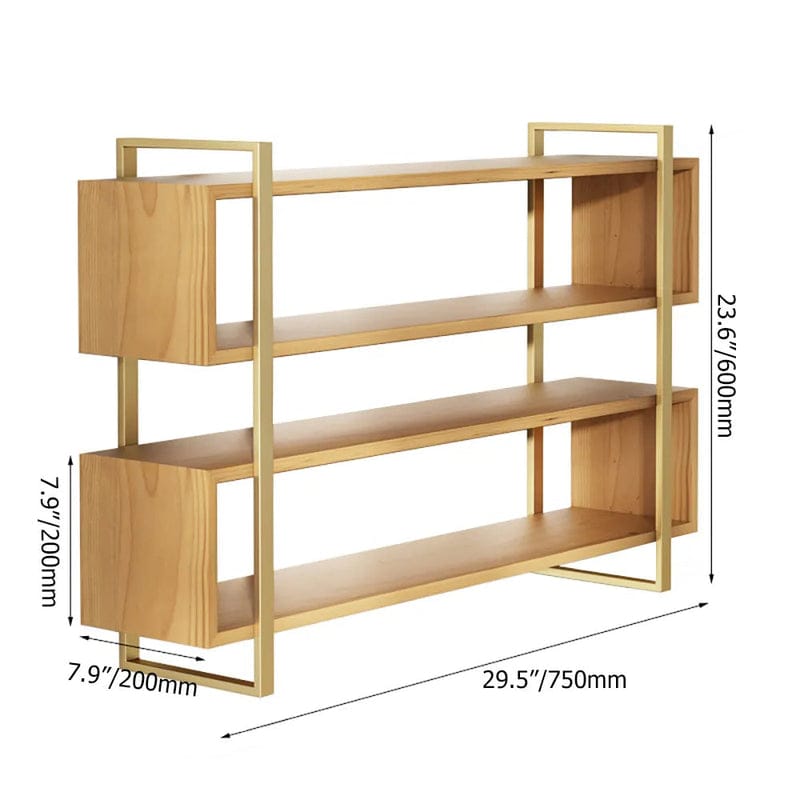4-Tier Wooden Wall Shelf with Gold Metal Frame – Modern Floating Display Rack