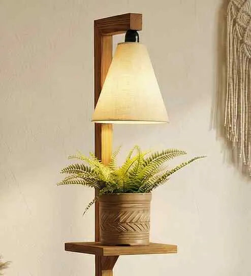 ANAS ARTS & CRAFT  Modern Wooden Floor Lamp with Fabric Shade | Decorative Standing Lamp for Living Room, Bedroom & Office | 60 Inch Tall