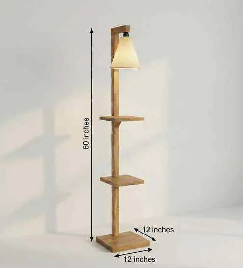 ANAS ARTS & CRAFT  Modern Wooden Floor Lamp with Fabric Shade | Decorative Standing Lamp for Living Room, Bedroom & Office | 60 Inch Tall