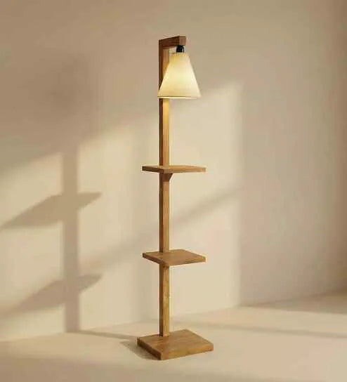 ANAS ARTS & CRAFT  Modern Wooden Floor Lamp with Fabric Shade | Decorative Standing Lamp for Living Room, Bedroom & Office | 60 Inch Tall