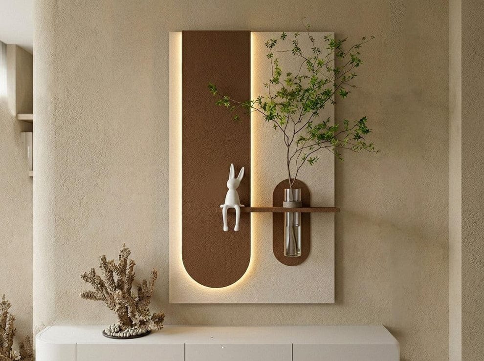 Modern Wooden Wall Art with LED Accent