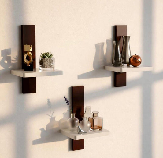 Modern Floating Wall Shelves Set of 3 – Wooden Wall Mounted Display Shelves