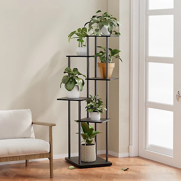 Black 6 Tiers Plant Stand Plant Display Tall Corner Plant Shelf Freestanding Plant Display Shelf 39x30x112cm