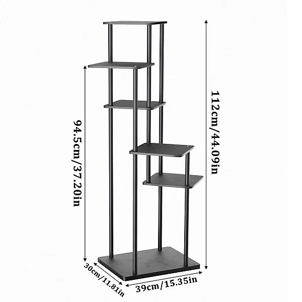 Black 6 Tiers Plant Stand Plant Display Tall Corner Plant Shelf Freestanding Plant Display Shelf 39x30x112cm