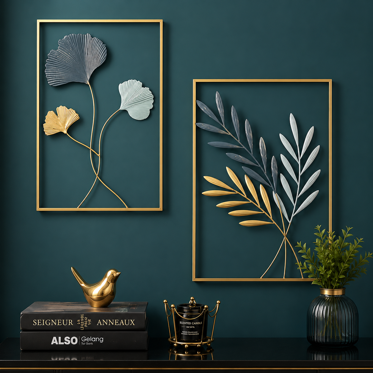 Gold Color Metal Wall Decor Leaf Wall Hanging Decoration,(W-2P)