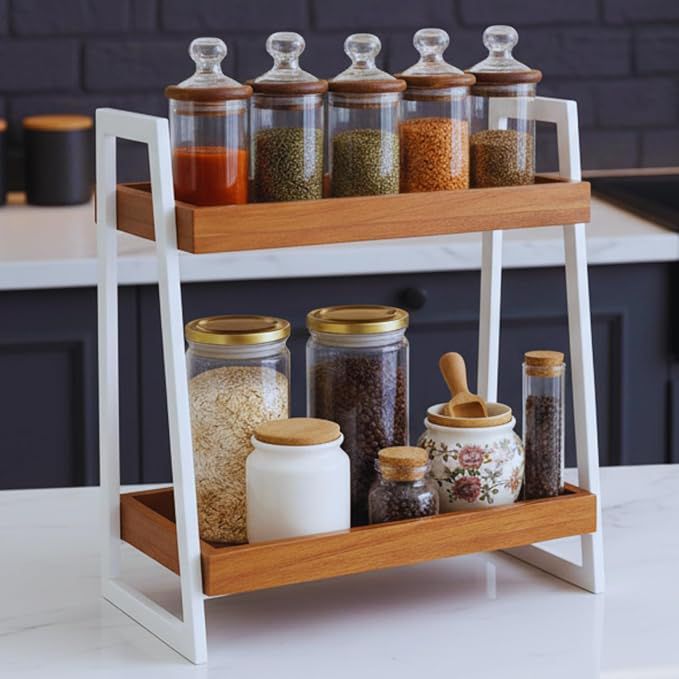 2-Tier Kitchen Counter Organizer Shelf – Wooden & Metal Storage Rack