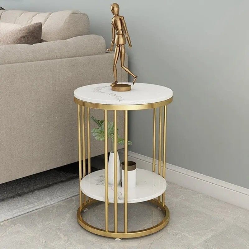Premium Iron Stand Two Layer Marble wood Side Table