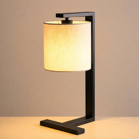 Modern Black Metal Table Lamp with Fabric Shade – Minimalist Bedside & Living Room Lamp