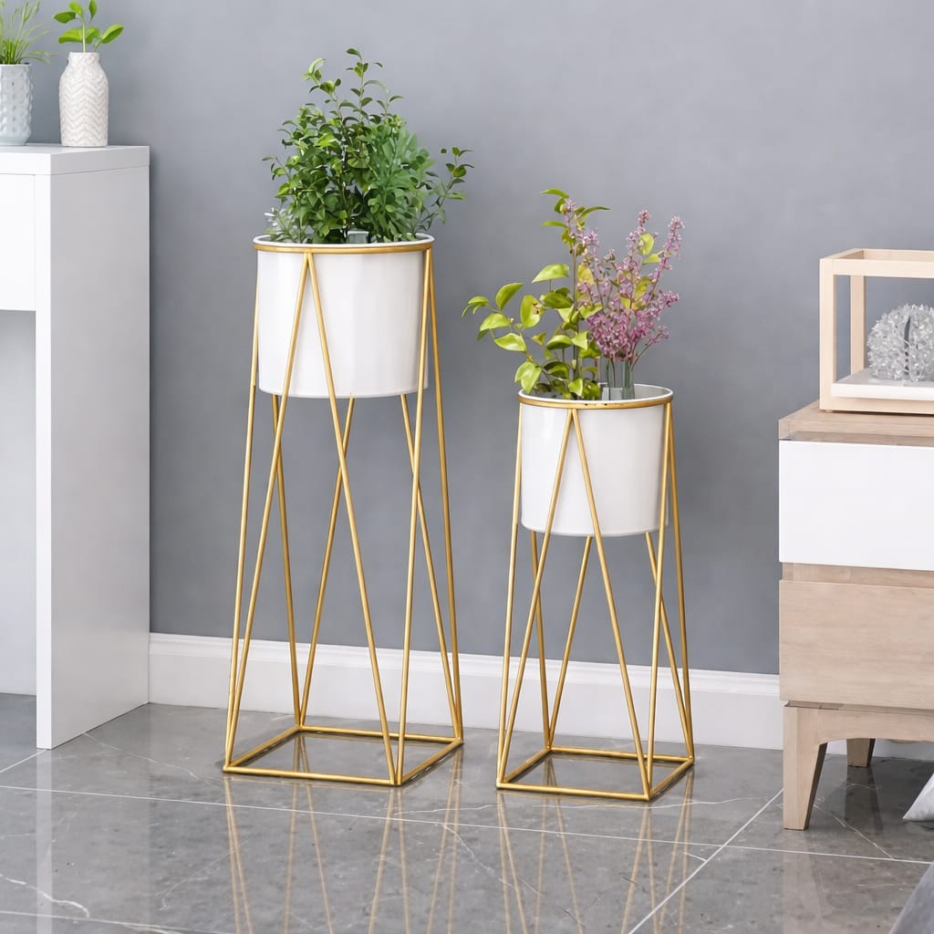 Urban Elegance Planter Stands – White & Gold Combo