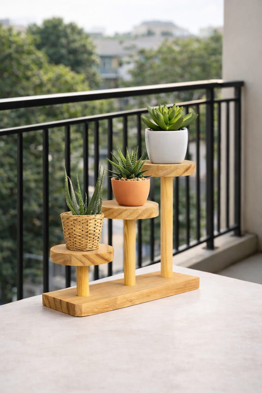 Rustic Wooden 3-Tier Plant Stand | Tabletop Flower Pot Display Rack | Natural Wood Succulent Holder for Home Décor
