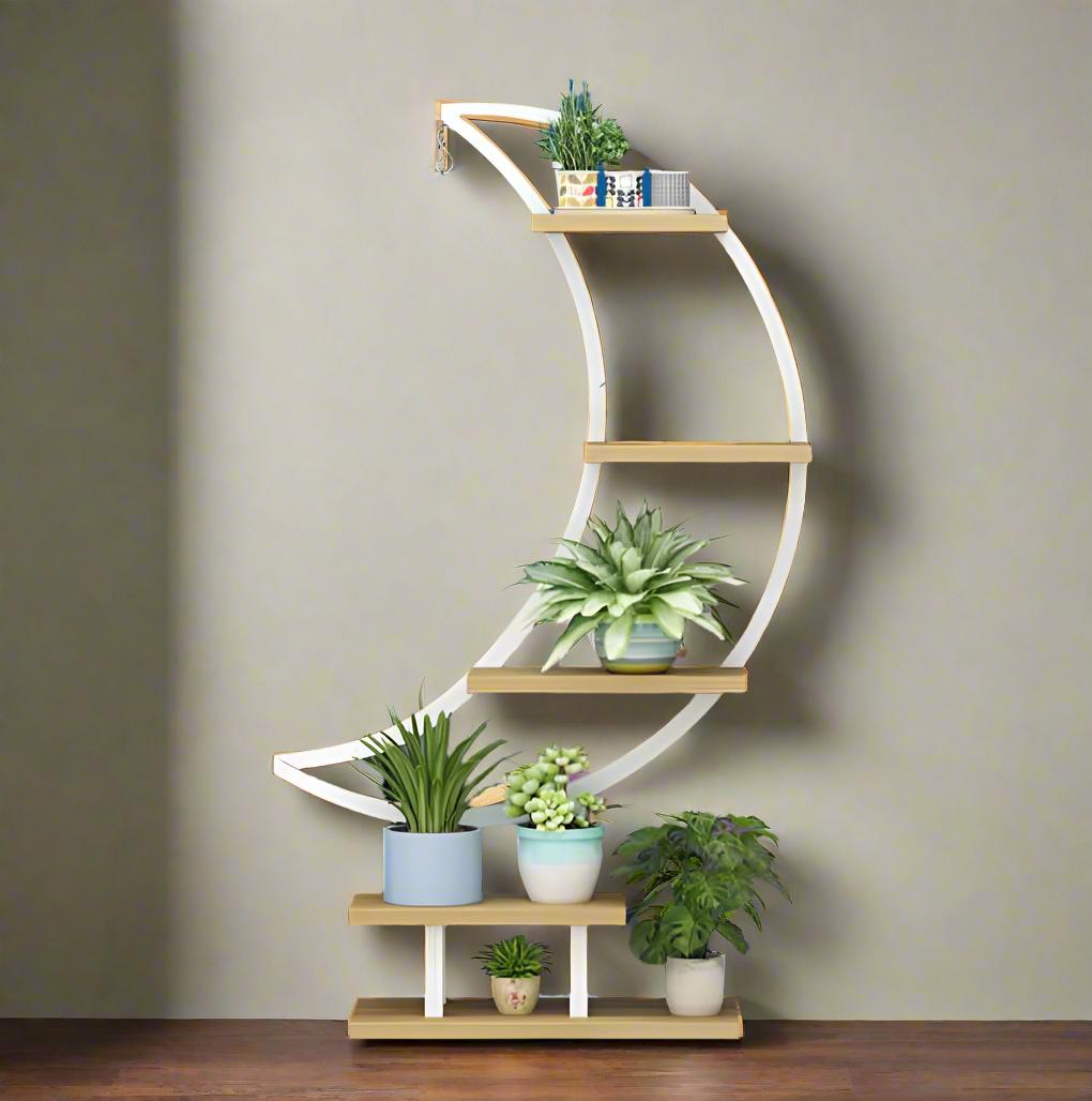 Modern Curved Plant Stand Shelf – Multi Tier Indoor Planter Rack (Wood & Metal Design)