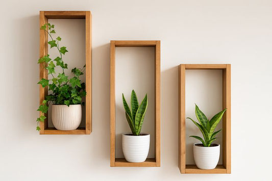 Shelf, Rustic Brown Wood with flower