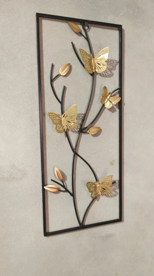 Golden Butterfly Metal Wall Art Panel  (Golden)