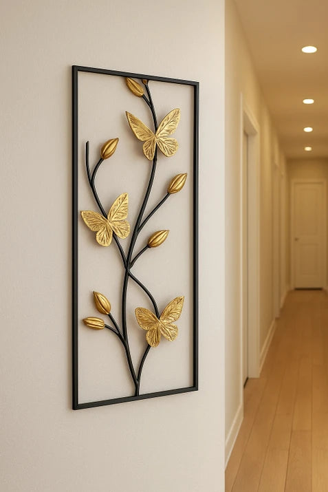 Golden Butterfly Metal Wall Art Panel  (Golden)